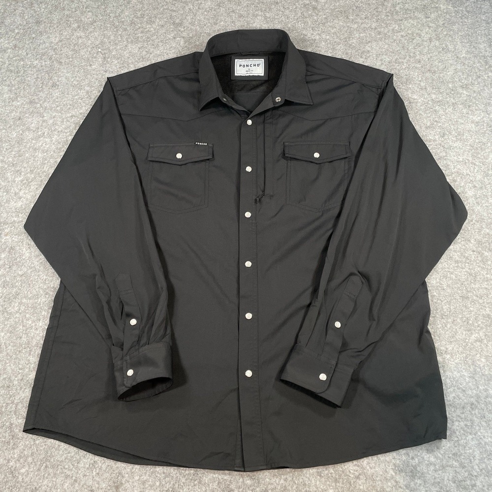 Poncho Mens Button Down Shirt XL Black Long Sleeve Regular Fit - Picture 2 of 12